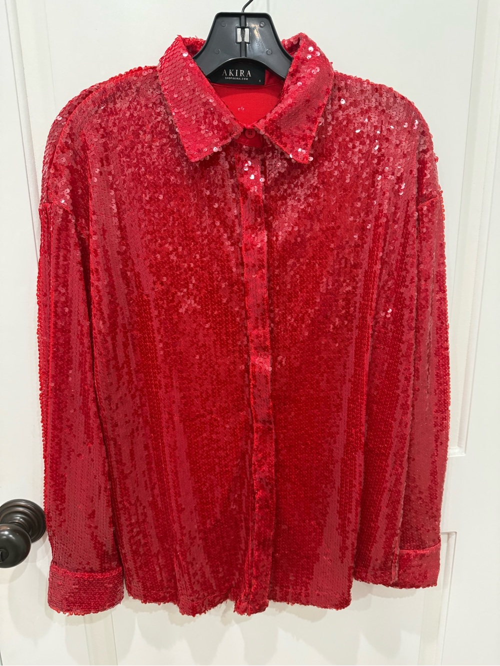 AKIRA Red Sequin Button Up - Picture 1 of 3